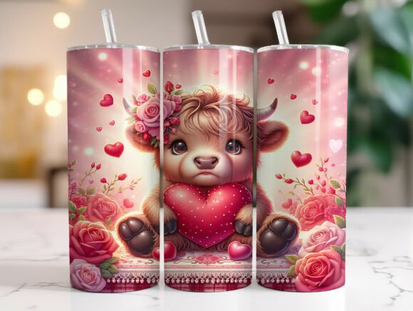 Baby Highland Cow Valentine Tumbler Wrap