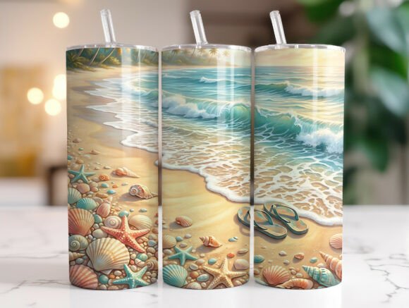 Beach Sandals Seashell Ocean Tumbler PNG Review