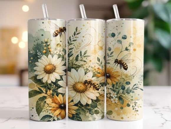 Bee Sunflower Daisy Floral Tumbler Wrap