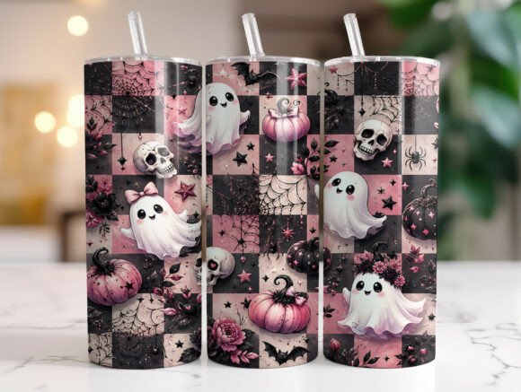 Checkered Spooky Season Ghost Tumbler