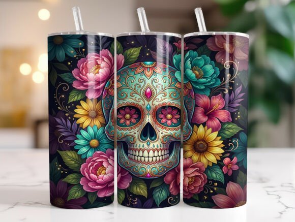 Colorful Floral Skull 20oz Tumbler Wrap Review
