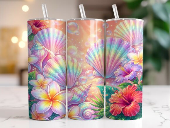 Pastel Seashell Hibiscus Tumbler Wrap Design Review