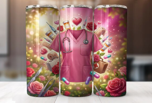 Pink Nurse Scrubs Medical Tumbler Wrap