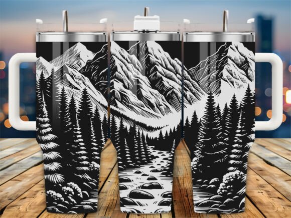 Rugged Rocky River 40oz Tumbler Embroidery Design